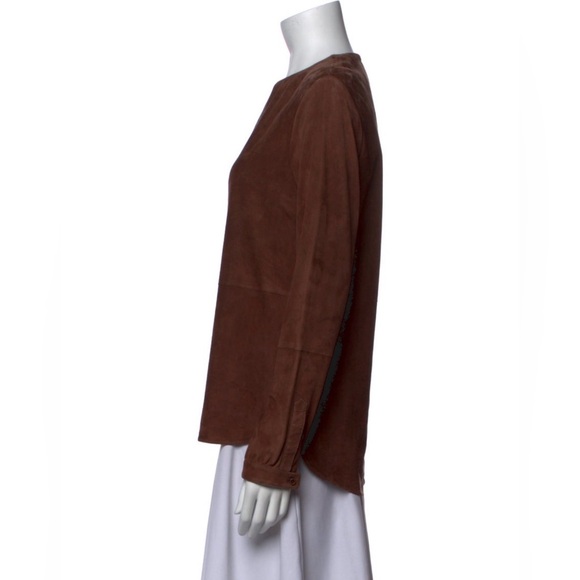 NWT Brunello Cucinelli Rich Brown Italian Leather Suede Shirt Size 40 Women’s - Picture 3 of 13